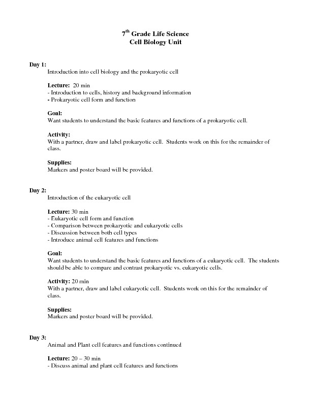 Biology Lesson Plans Cell Biology Lesson Plan for 9th 12th Grade