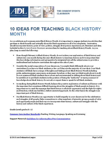 Black History Month Lesson Plans 10 Ideas for Teaching Black History Month Lesson Plan for