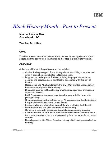 Black History Month Lesson Plans Black History Month Collection