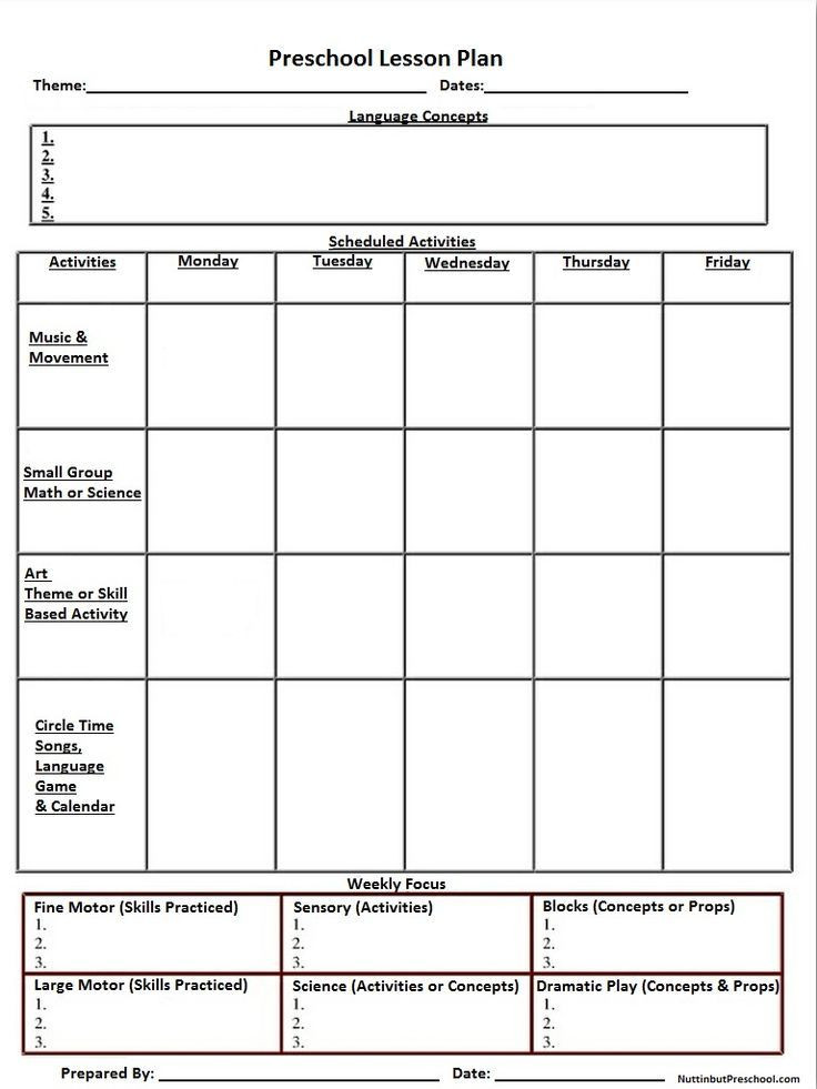 Blank Lesson Plan Blank Preschool Weekly Lesson Plan Template