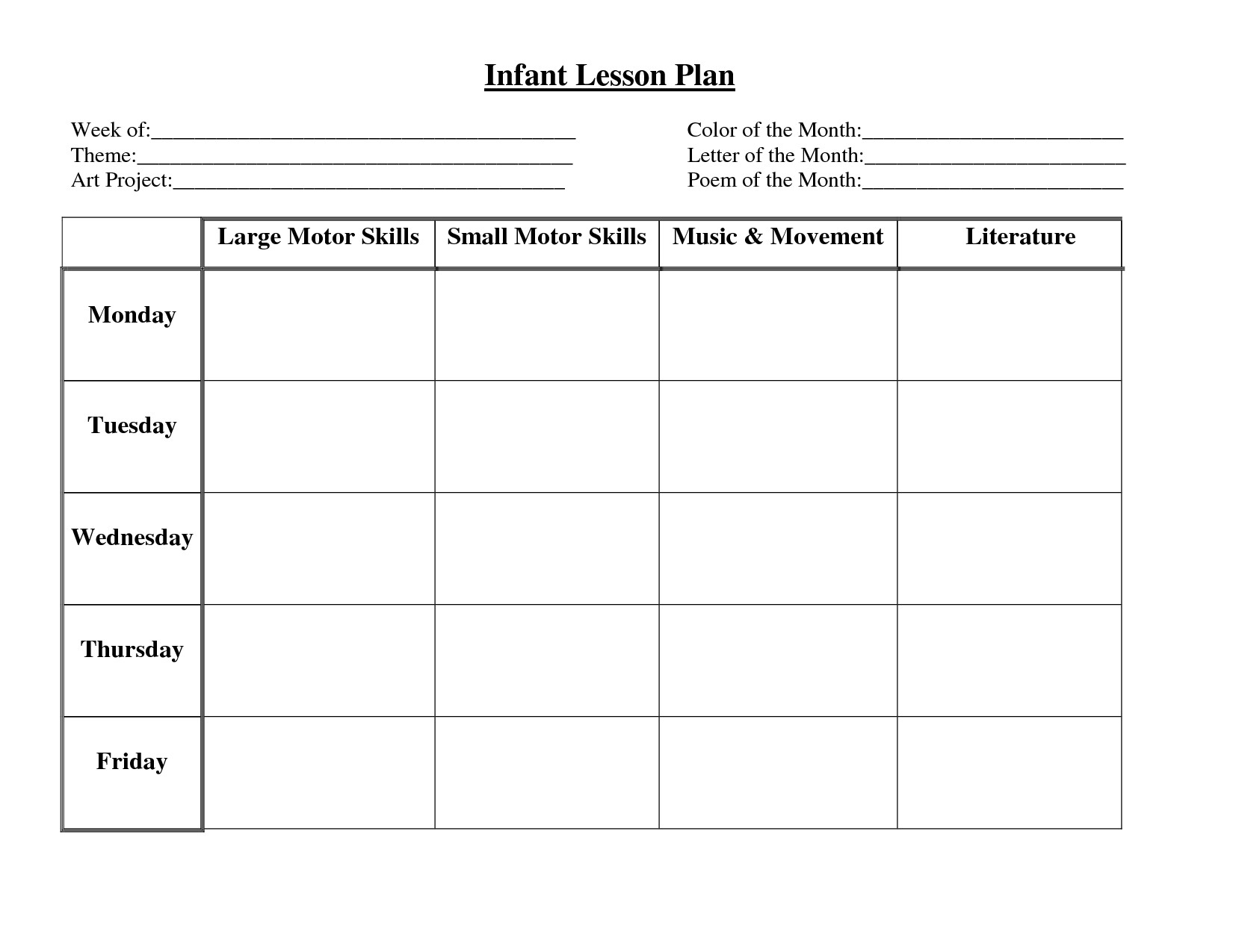 Blank Lesson Plan Infant Blank Lesson Plan Sheets