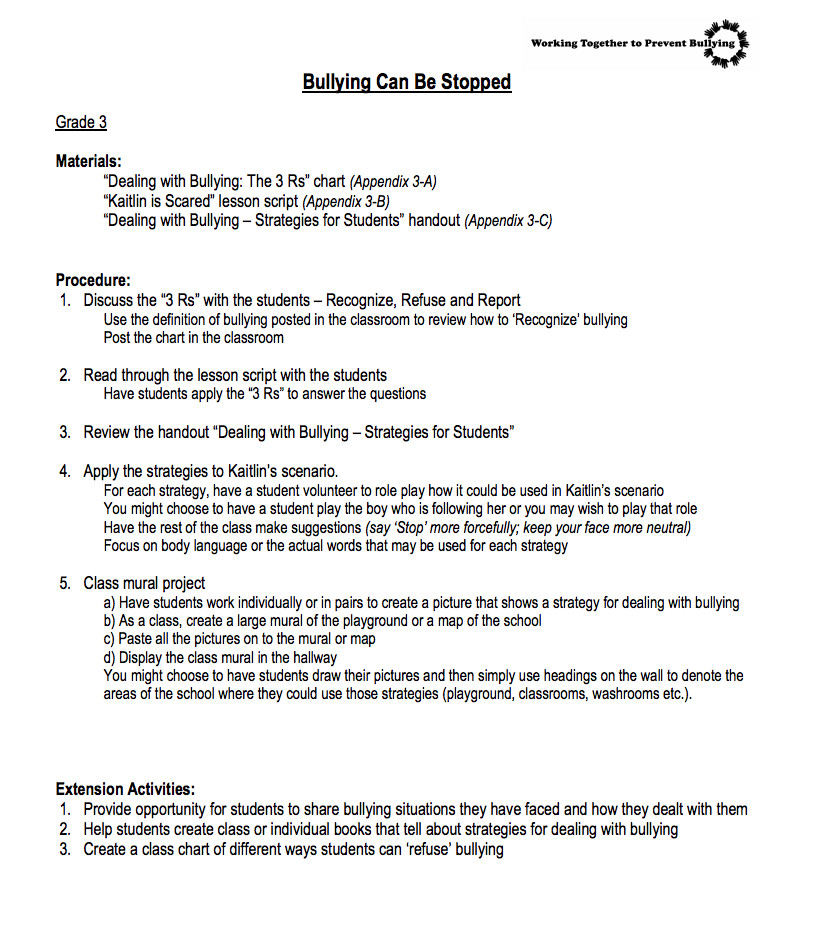 Bullying Lesson Plans Bullying Can Be Stopped—3rd Grade Lesson Plan for 3rd