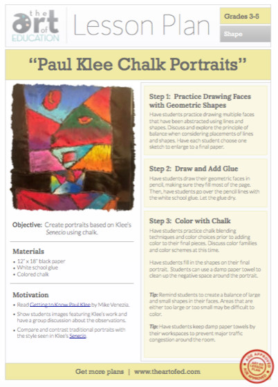 Chalk Lesson Planning Paul Klee Chalk Portraits Free Lesson Plan Download