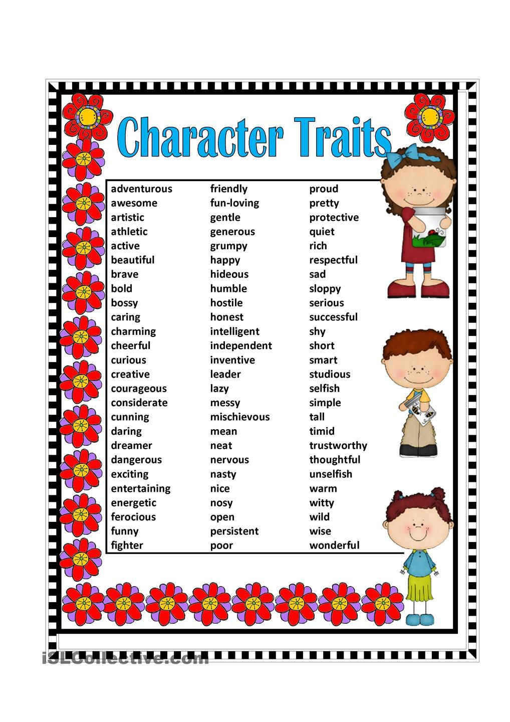 Character Traits Lesson Plans Posters Character Traits Adjectives Google Search