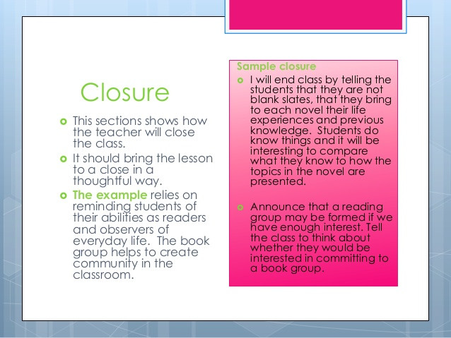 Closure In Lesson Plan Lesson Plan Basics
