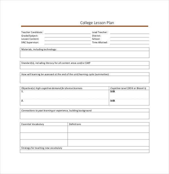 College Lesson Plan Template 59 Lesson Plan Templates Pdf Doc Excel