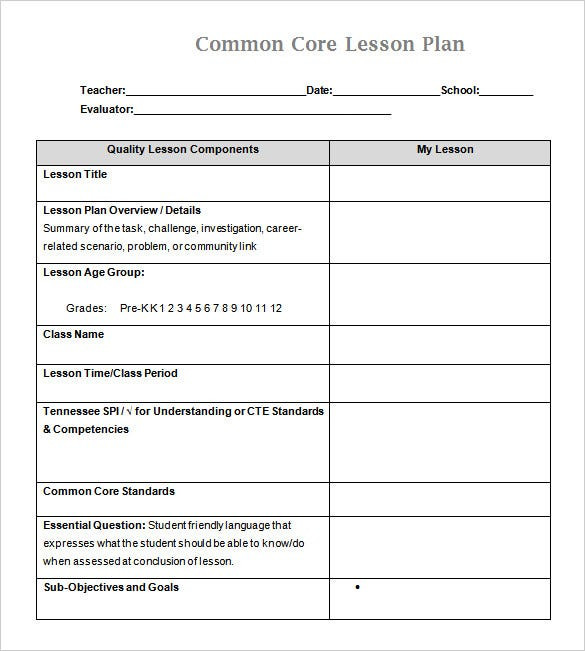 Common Core Lesson Plan Template 59 Lesson Plan Templates Pdf Doc Excel