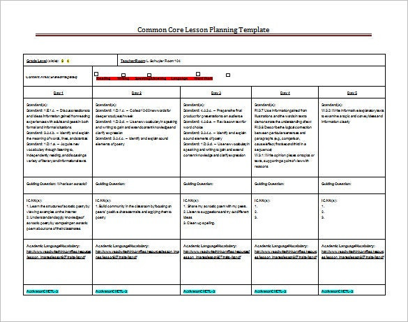 Common Core Lesson Plan Template 8 Lesson Plan Templates – Free Sample Example format