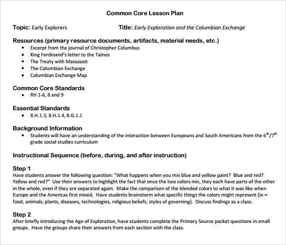 Common Core Lesson Plan Template Free 9 Mon Core Lesson Plan Samples In Google Docs