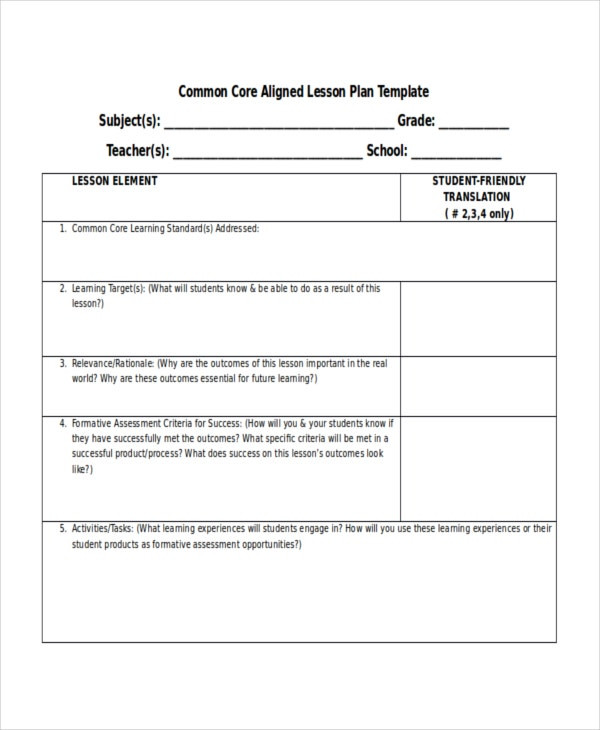 Common Core Lesson Plan Template Lesson Plan Template 17 Free Word Pdf Document
