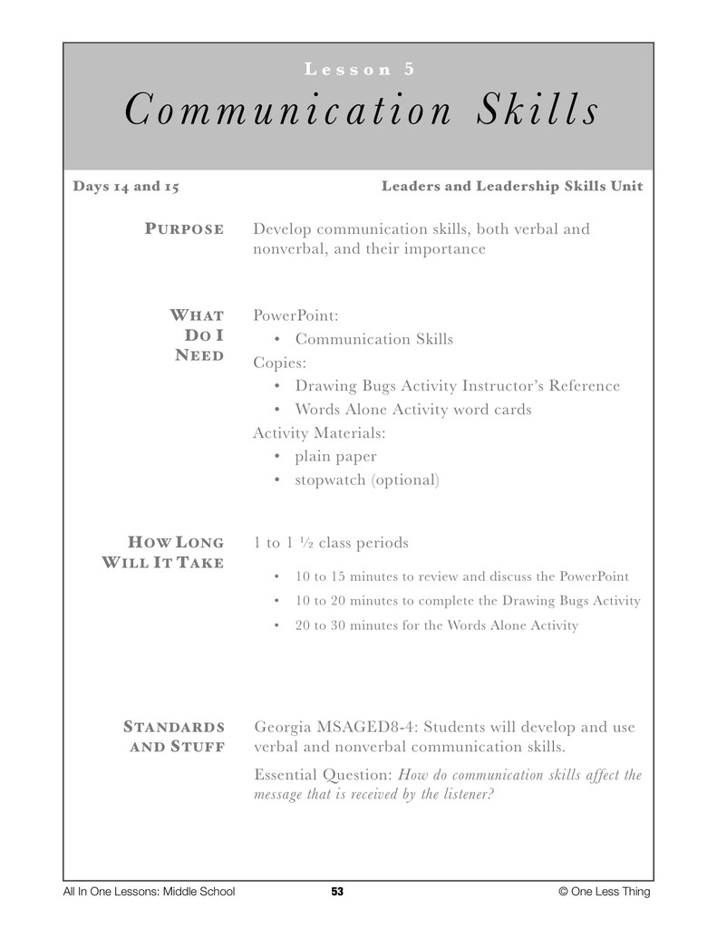 Communication Lesson Plan 8 05 Munication Skills Lesson Plan Download E Less