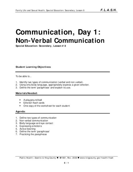 Communication Lesson Plan Lesson 8 Munication Day 1 Non Verbal Munication