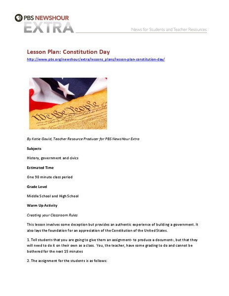 Constitution Lesson Plans Constitution Day Lesson Plan for 6th 12th Grade