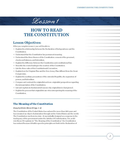 Constitution Lesson Plans How to Read the Constitution Lesson Plan for 9th 12th