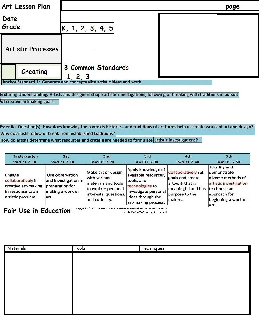 Creating A Lesson Plan the Smartteacher Resource Art Lesson Plan Template