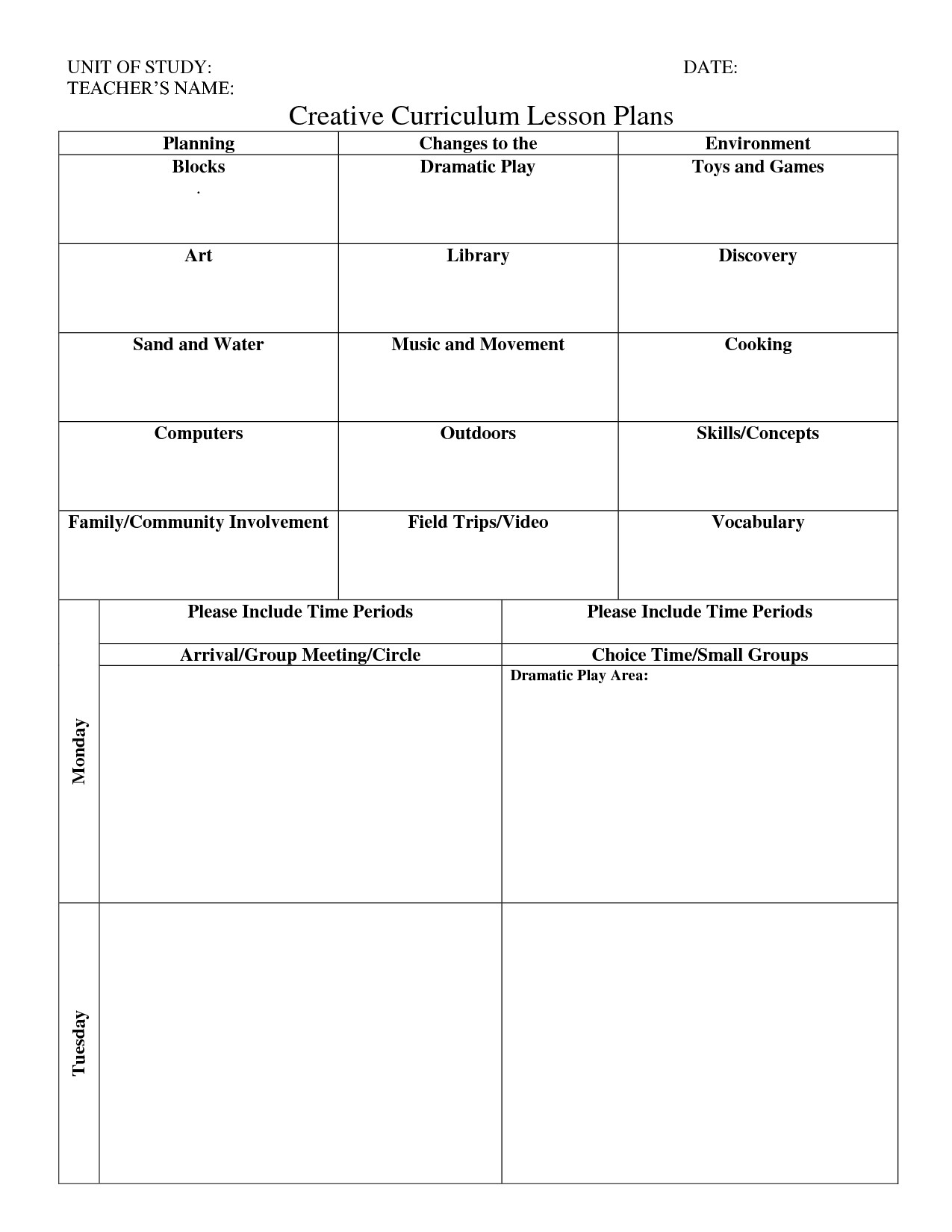 Creative Curriculum Preschool Lesson Plans Print Creative Curriculum Lesson Plan