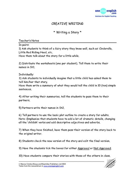 Creative Writing Lesson Plan Creative Writing Writing A Story Lesson Plan for 4th