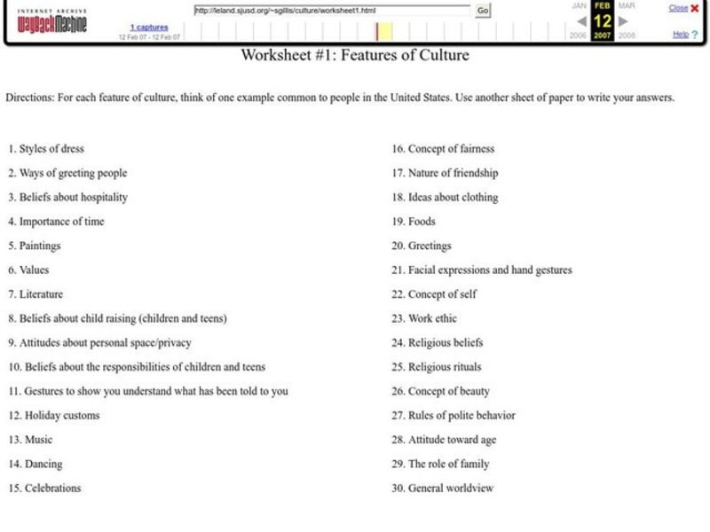 Culture Lesson Plans Features Of Culture Lesson Plan for 8th 9th Grade