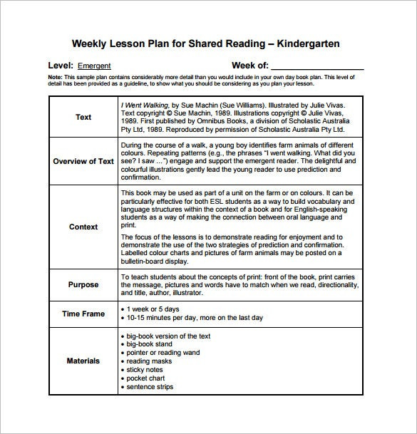 Daily Lesson Plan for Kindergarten Weekly Lesson Plan Template 10 Free Word Excel Pdf