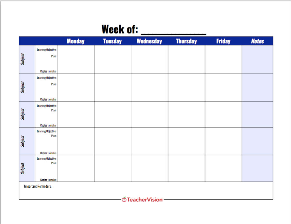 Daily Lesson Plan Free Teacher S Weekly Lesson Plan Template