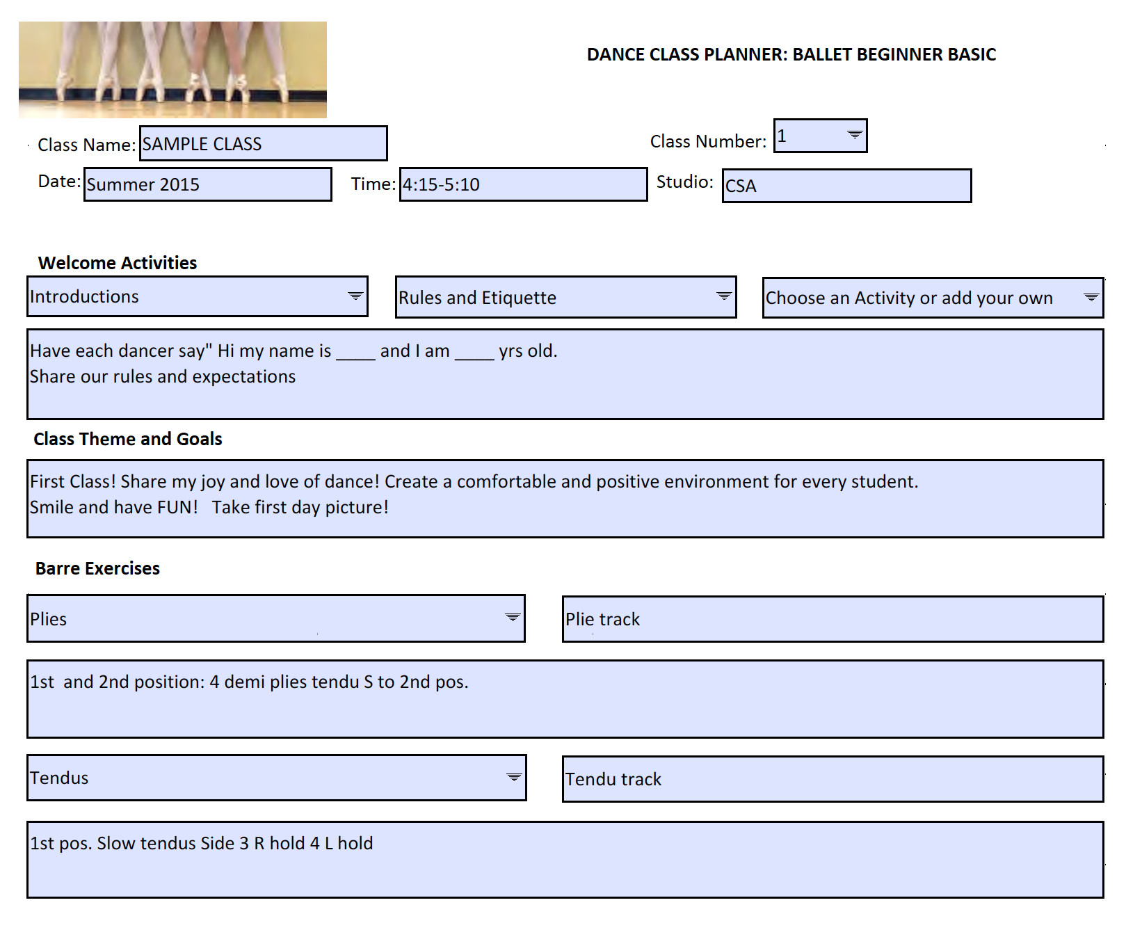 Dance Lesson Plans Dance Class Planner Beginner Ballet Basic Editable