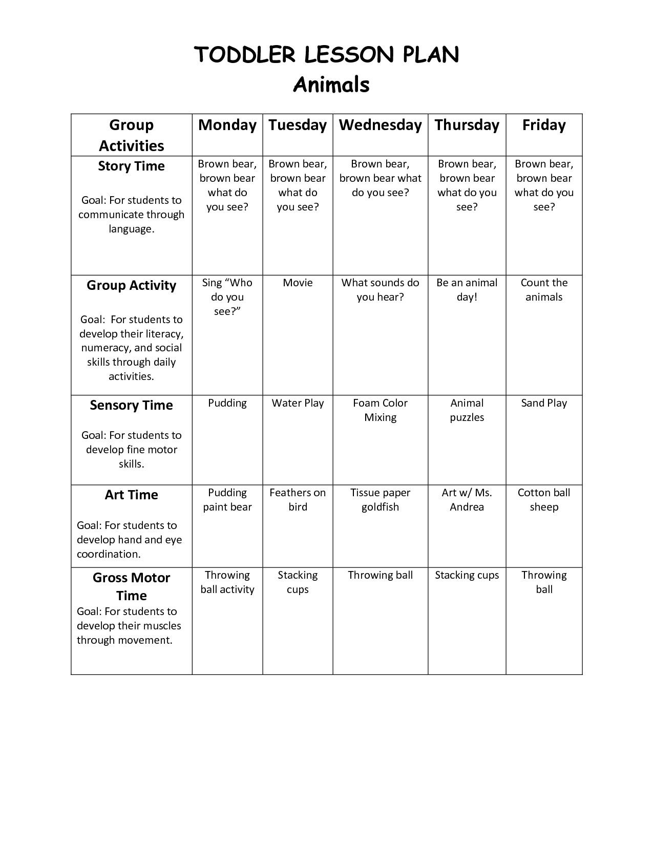 Daycare Lesson Plans Daycare Weekly Lesson Plan Template