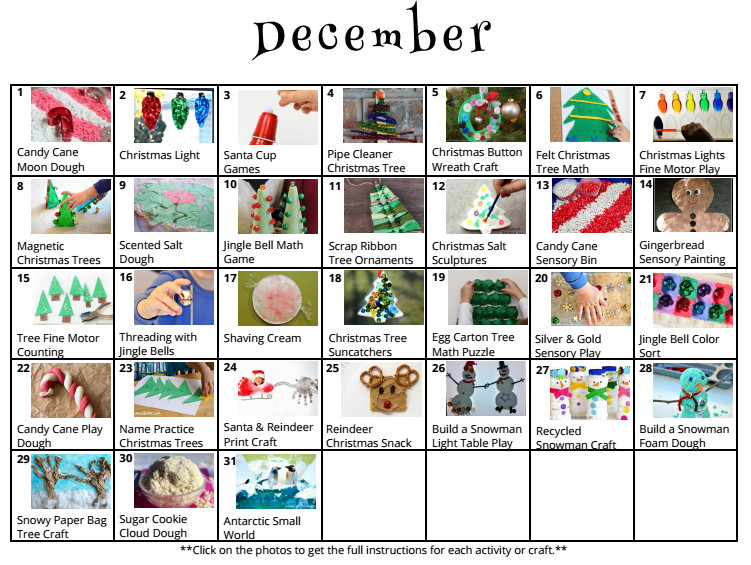 December Lesson Plans for Preschool 31 Days Of Kids Activities for December Free Activity