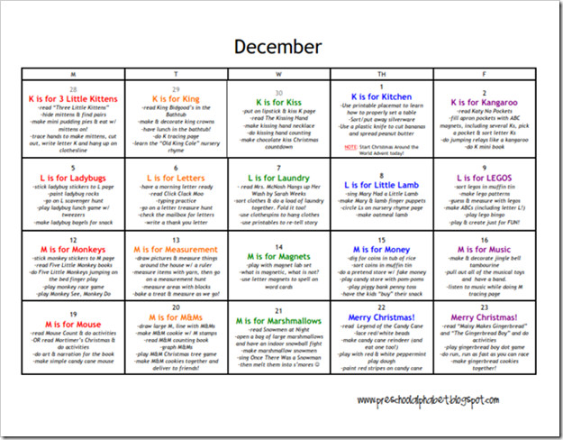 preschool plan for december