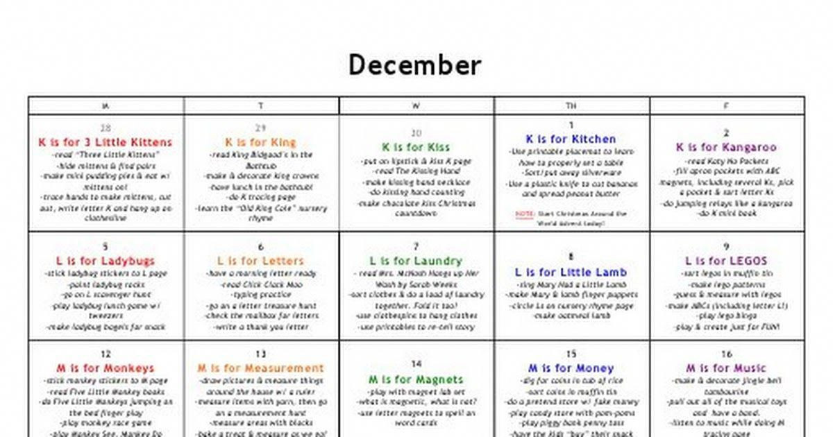 December Lesson Plans for Preschool Preschool December Pdf
