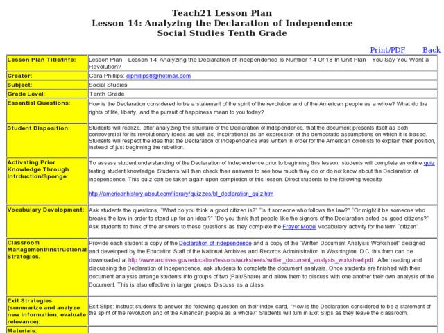 Declaration Of Independence Lesson Plan Lesson 14 Analyzing the Declaration Of Independence