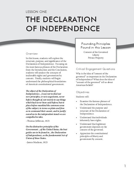 Declaration Of Independence Lesson Plan the Declaration Of Independence Lesson Plan for 8th 10th