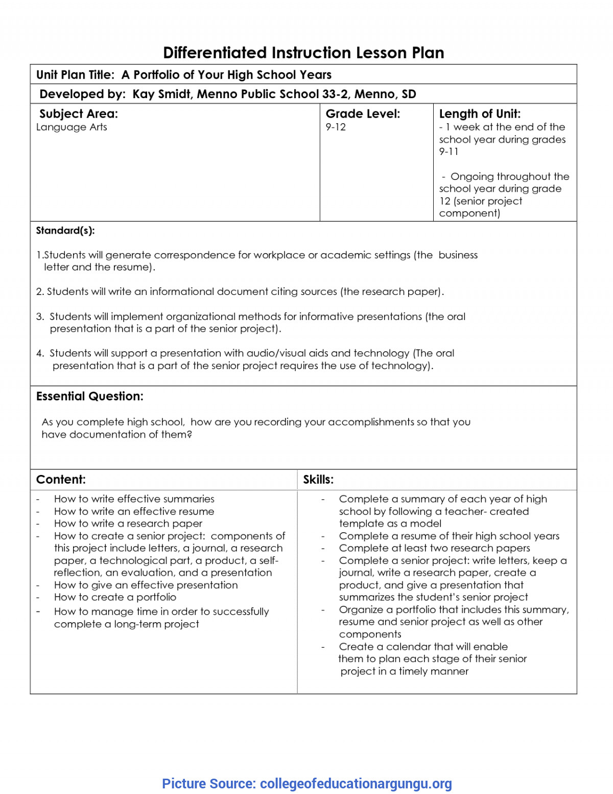 Differentiated Lesson Plan Differentiated Lesson Plan Template