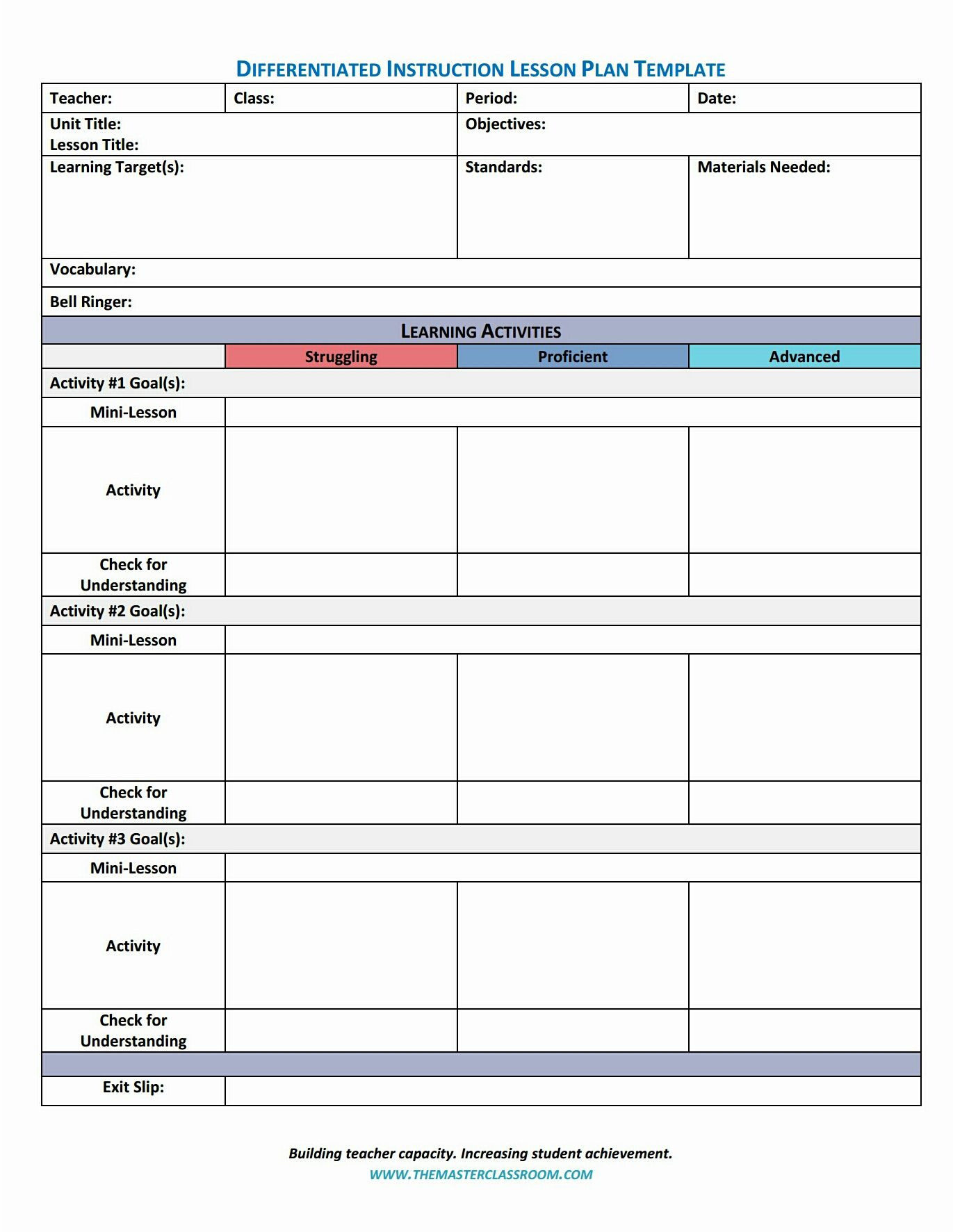 Differentiated Lesson Plan Instruction Lesson Plan Template