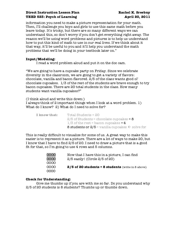 Direct Instruction Lesson Plan Direct Instruction Lesson to Print