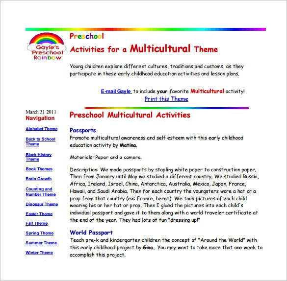 Diversity Lesson Plans Preschool Lesson Plan Template 11 Free Pdf Word format