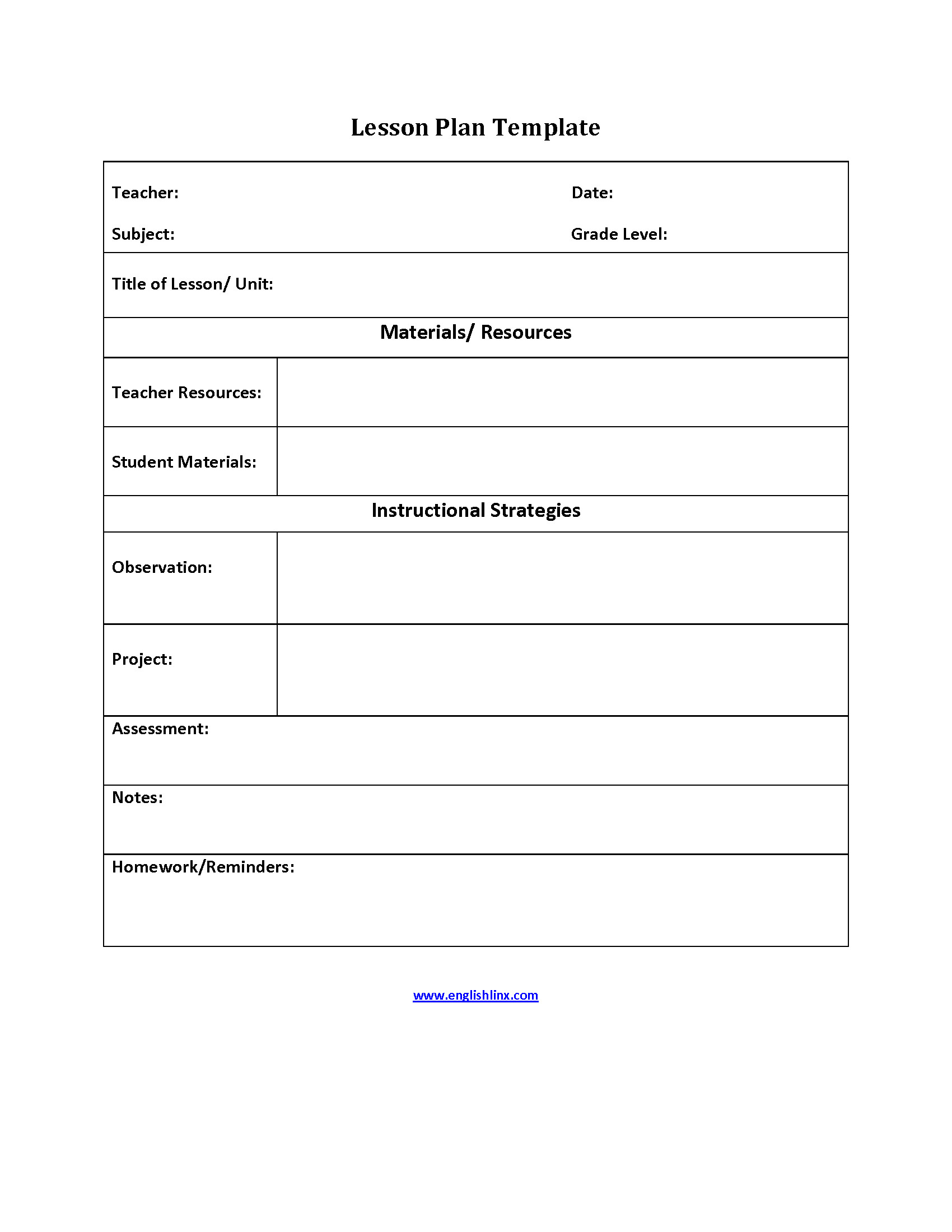 Easy Lesson Plan Template Lesson Plan Template