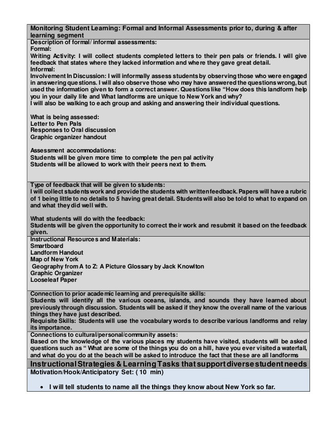Edtpa Lesson Plan Example Edtpa Childhood Lesson Plan Template Lesson All 3