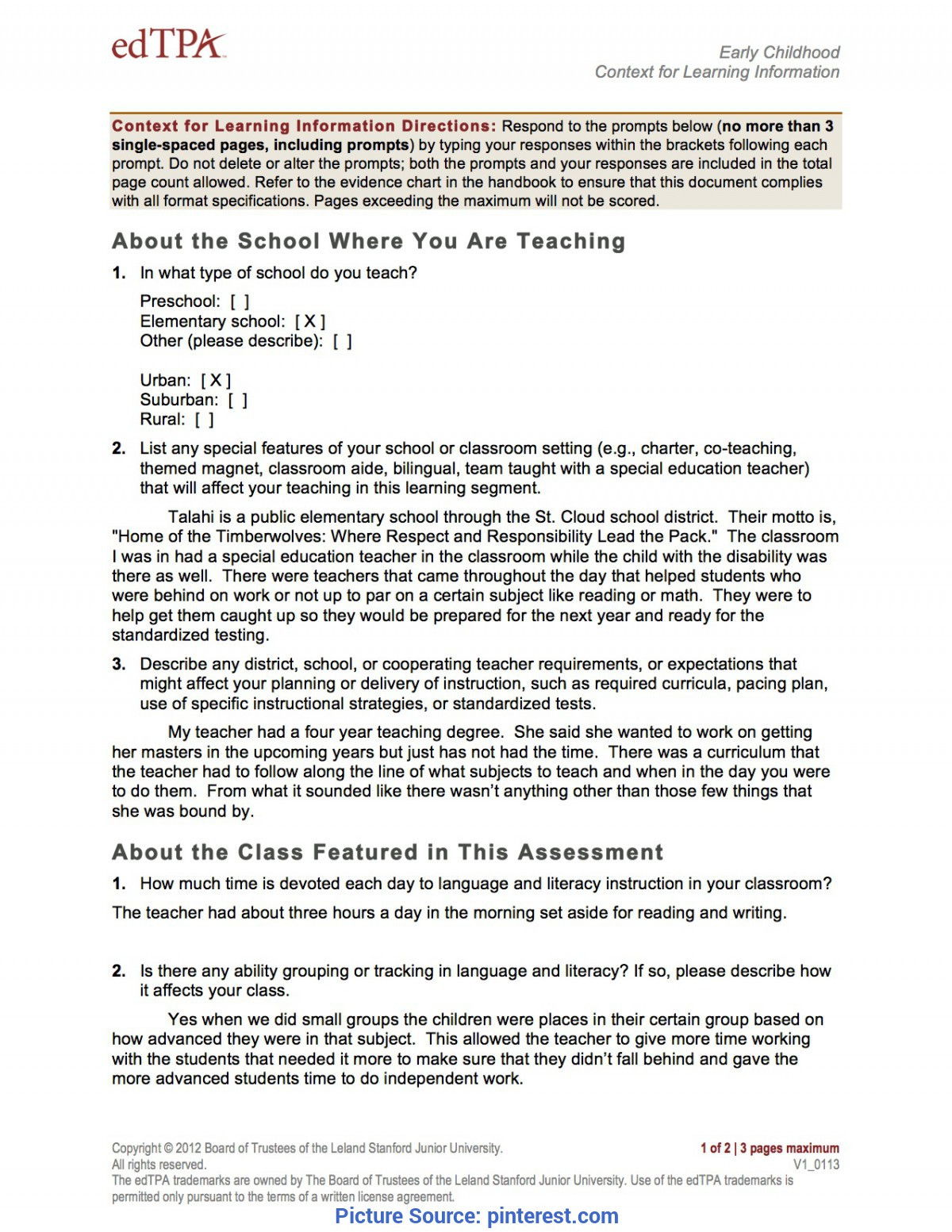 Edtpa Lesson Plan Example Valuable Edtpa Context for Learning Sample Edtpa Practice