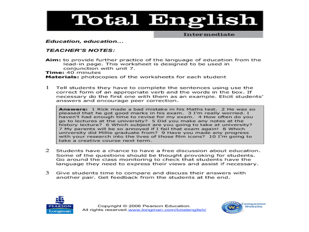 Edu Lesson Planet total English Intermediate Education Worksheet for 6th