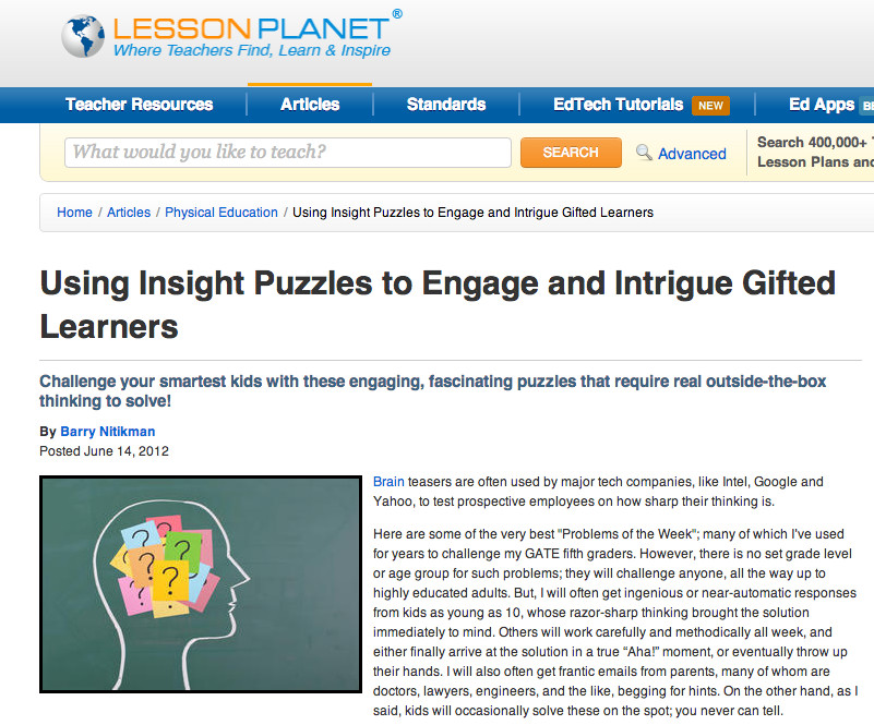 Edu Lesson Planet Using Insight Puzzles to Engage &amp; Intrigue Gifted