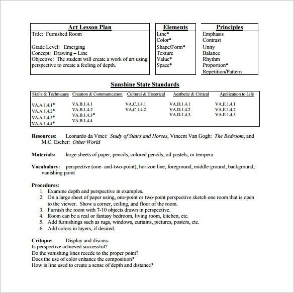 Elementary Art Lesson Plans Elementary Lesson Plan Template 11 Free Word Excel