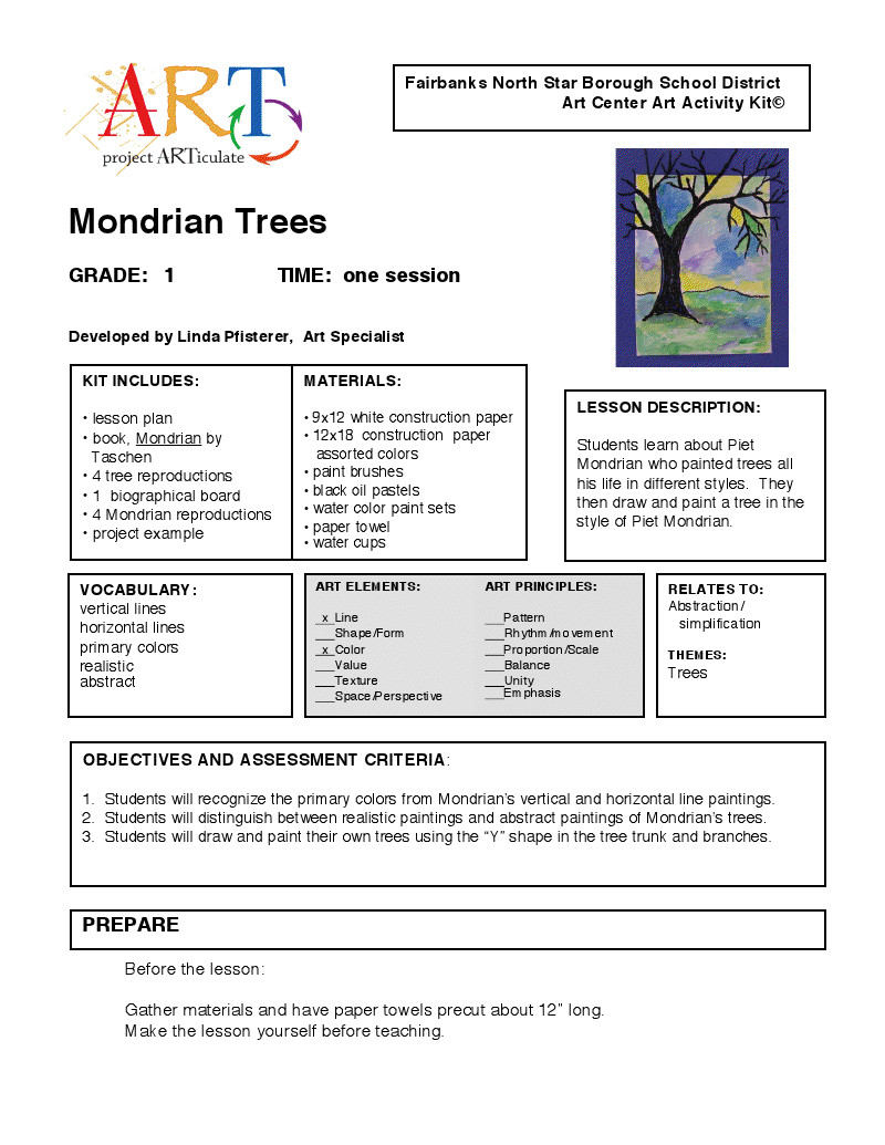 Elementary Art Lesson Plans Mondrian Treesc