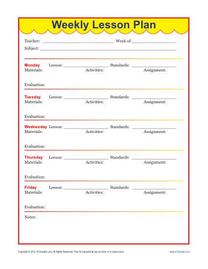 Elementary Lesson Plan Template Weekly Detailed Lesson Plan Template Elementary