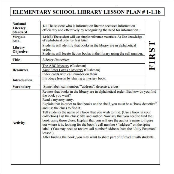 Elementary Library Lesson Plans 8 Elementary Lesson Plan Templates