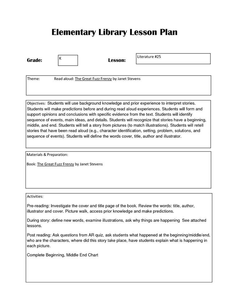 Elementary Library Lesson Plans Elementary Library Lesson Plan Templates