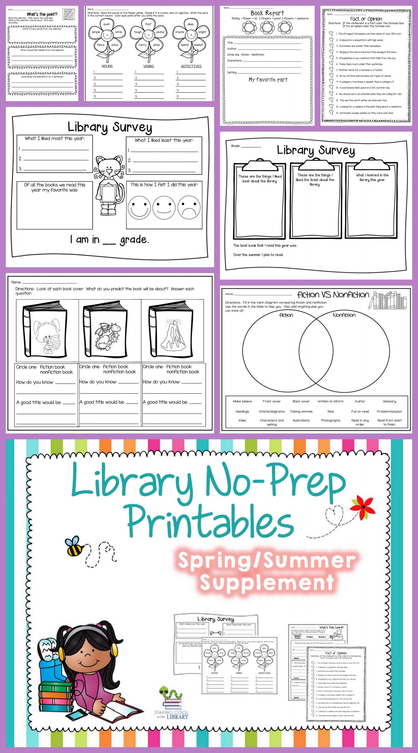 Elementary Library Lesson Plans Library Skills No Prep Printables Spring Summer