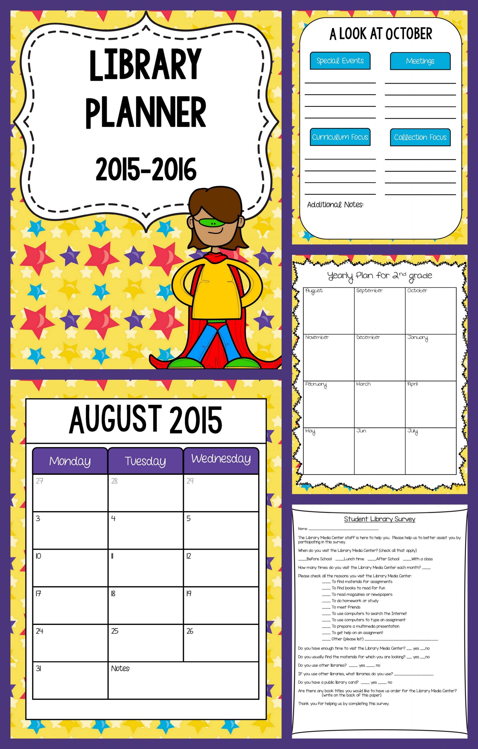 Elementary Library Lesson Plans School Library Planner Superhero theme with Images