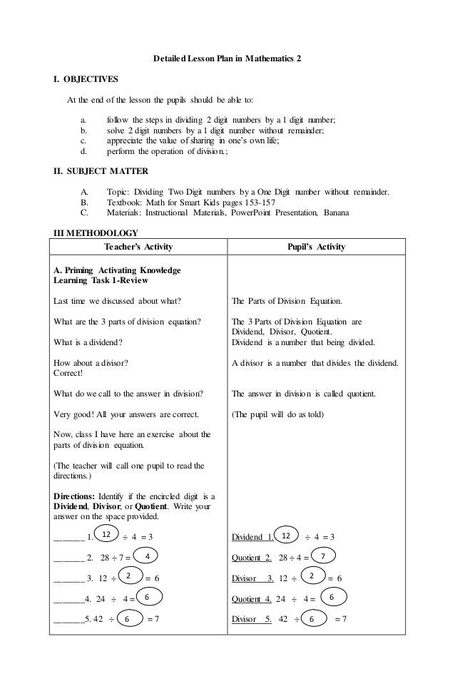 Elementary Math Lesson Plan Detailed Lesson Plan In Mathematics 2 I Objectives at the