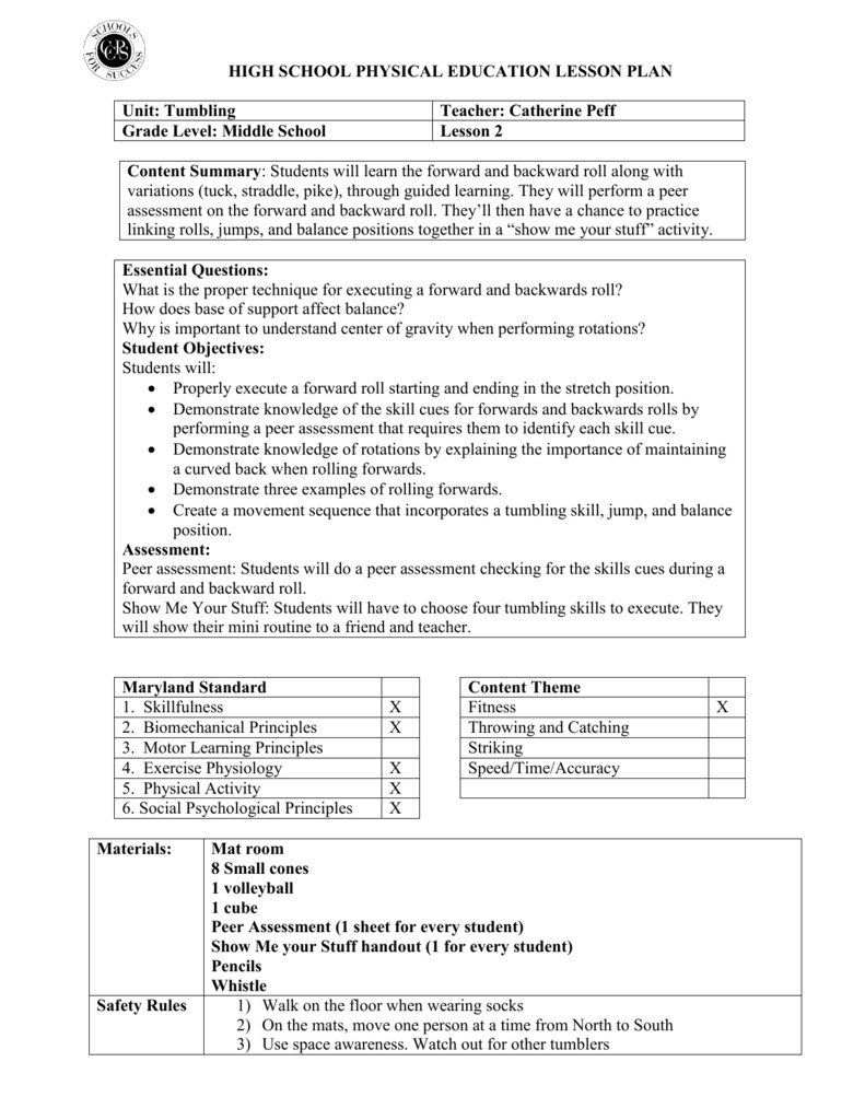 Elementary Pe Lesson Plans Elementary Physical Education Lesson Plan