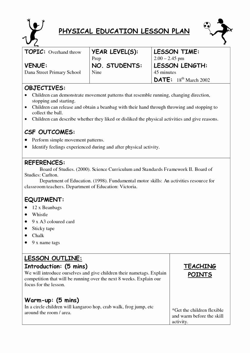 Elementary Pe Lesson Plans New Phys Ed Lesson Plan Template In 2020